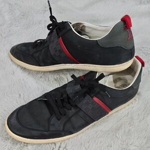 Men's Black Casual Lace-Up Sneakers with Red Accent Authentic